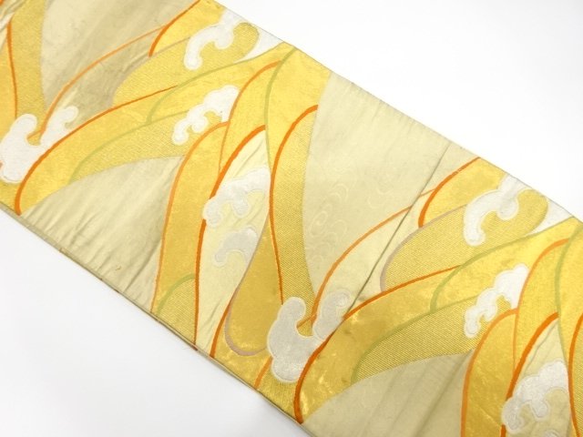 JAPANESE KIMONO / ANTIQUE ROUGH WAVE PATTERN WOVEN FUKURO OBI (MATERIA